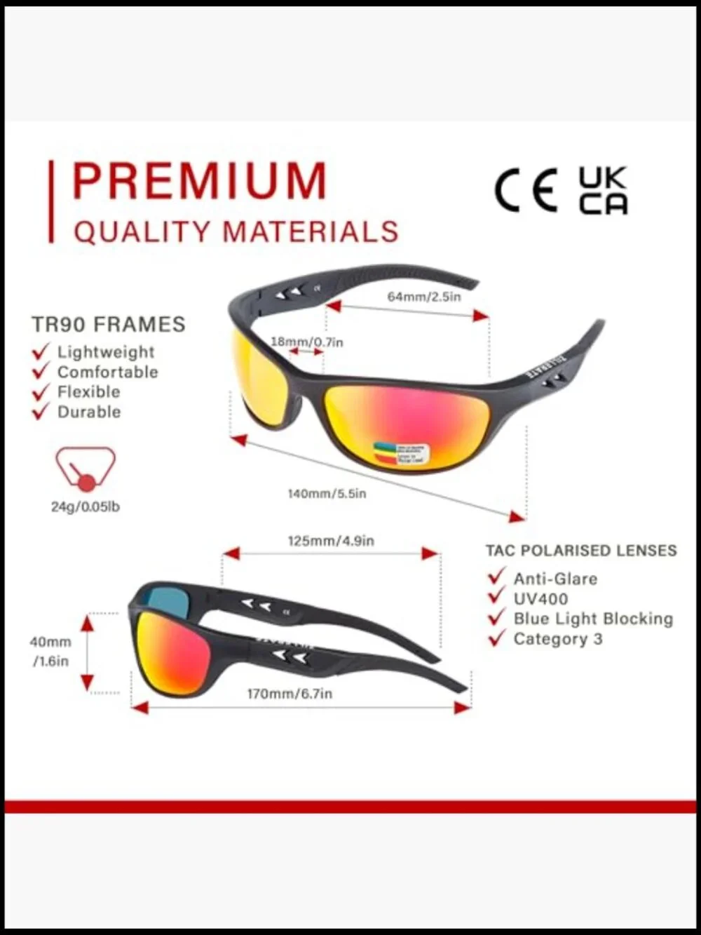 Polarized Sports Wrap Sunglasses UV Protection Fishing Running Golf